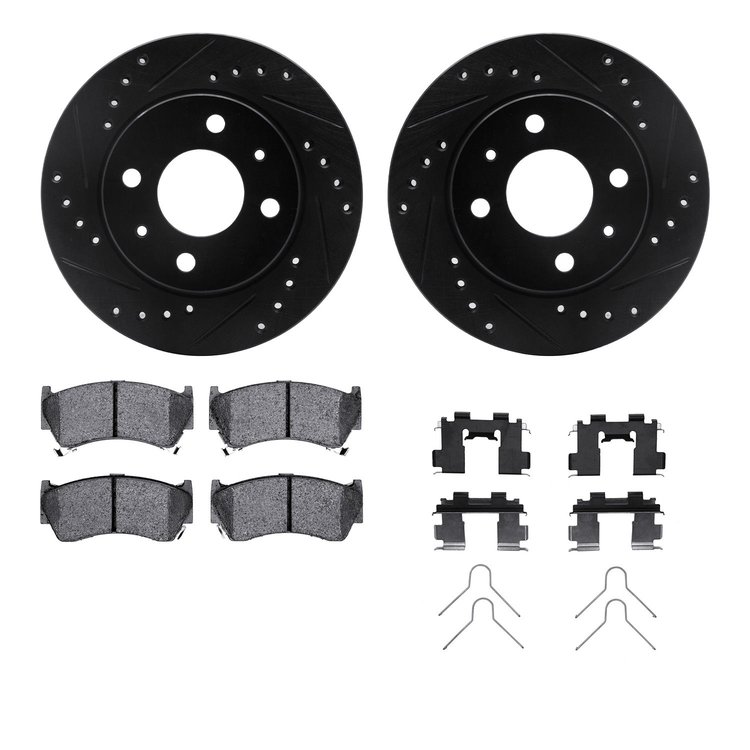 8312-67074 Drilled/Slotted Brake Rotors with 3000-Series Ceramic Brake Pads Kit & Hardware [Black], 1995-2000 Infiniti/Nissan, P