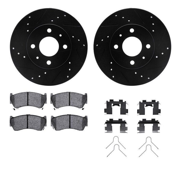 8312-67075 Drilled/Slotted Brake Rotors with 3000-Series Ceramic Brake Pads Kit & Hardware [Black], 1995-1999 Infiniti/Nissan, P