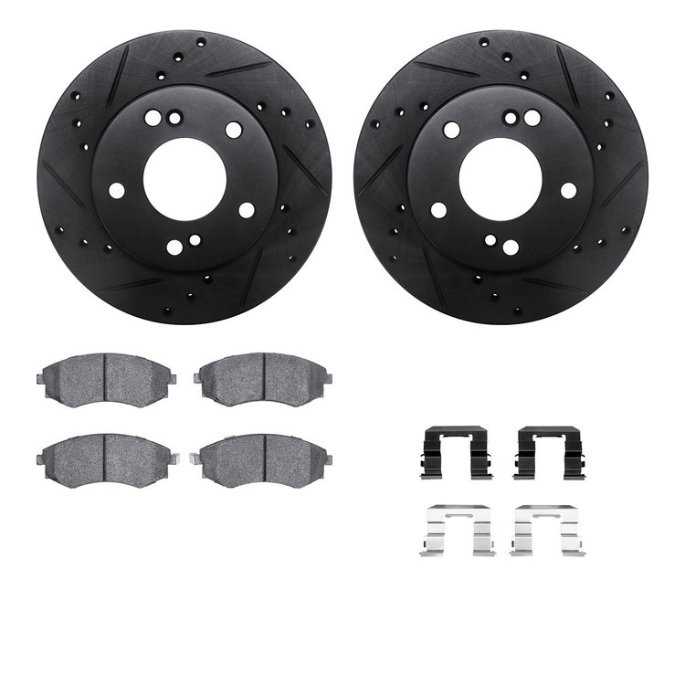 8312-67081 Drilled/Slotted Brake Rotors with 3000-Series Ceramic Brake Pads Kit & Hardware [Black], 1996-1998 Infiniti/Nissan, P