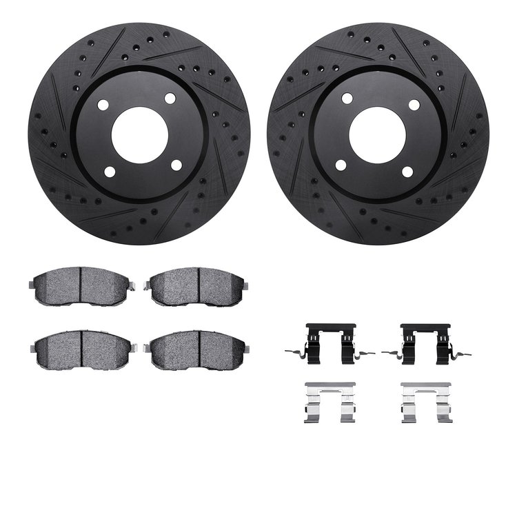 8312-67082 Drilled/Slotted Brake Rotors with 3000-Series Ceramic Brake Pads Kit & Hardware [Black], 2007-2012 Infiniti/Nissan, P