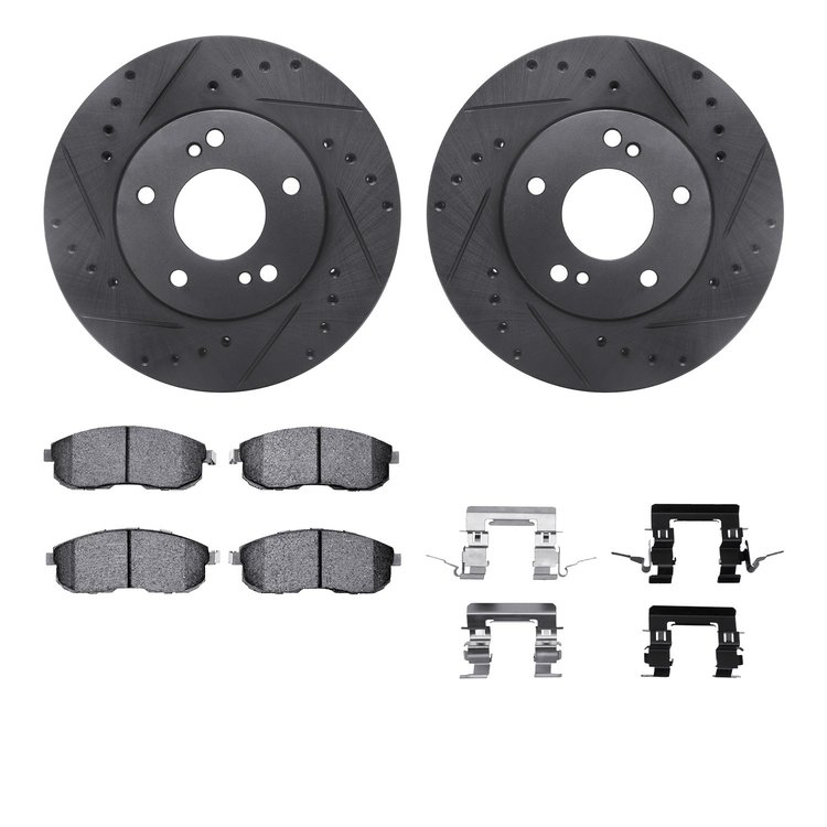 8312-67083 Drilled/Slotted Brake Rotors with 3000-Series Ceramic Brake Pads Kit & Hardware [Black], 1999-2001 Infiniti/Nissan, P