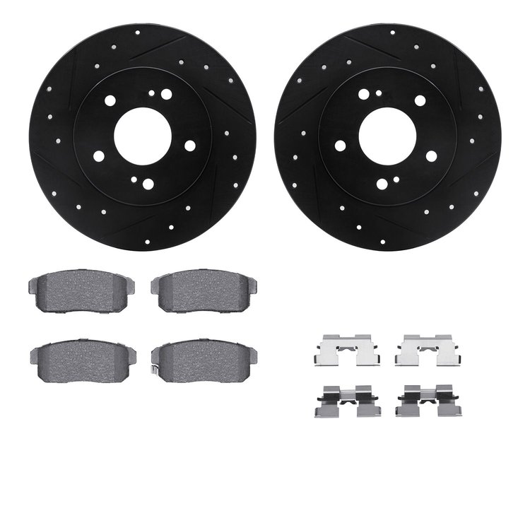 8312-67096 Drilled/Slotted Brake Rotors with 3000-Series Ceramic Brake Pads Kit & Hardware [Black], 2000-2004 Infiniti/Nissan, P