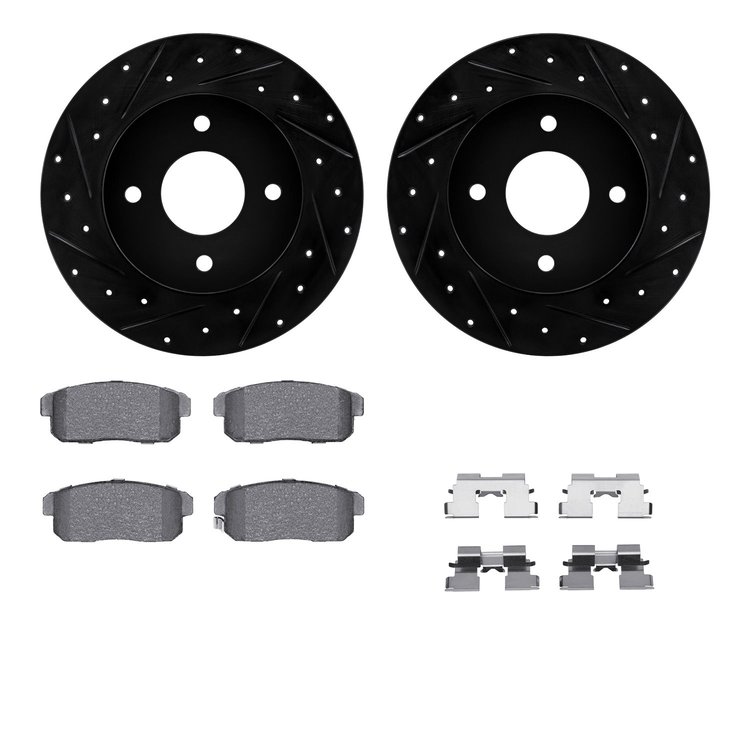 8312-67097 Drilled/Slotted Brake Rotors with 3000-Series Ceramic Brake Pads Kit & Hardware [Black], 2004-2006 Infiniti/Nissan, P