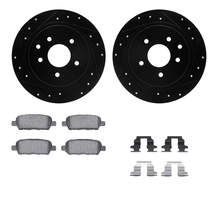 8312-67098 Drilled/Slotted Brake Rotors with 3000-Series Ceramic Brake Pads Kit & Hardware [Black], Fits Select Multiple Makes/M