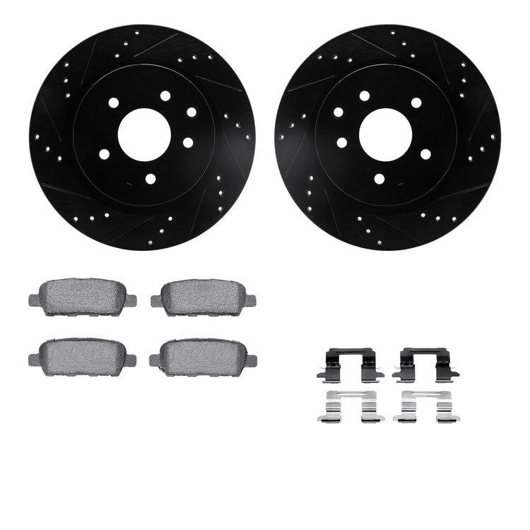 8312-67100 Drilled/Slotted Brake Rotors with 3000-Series Ceramic Brake Pads Kit & Hardware [Black], 2005-2021 Infiniti/Nissan, P