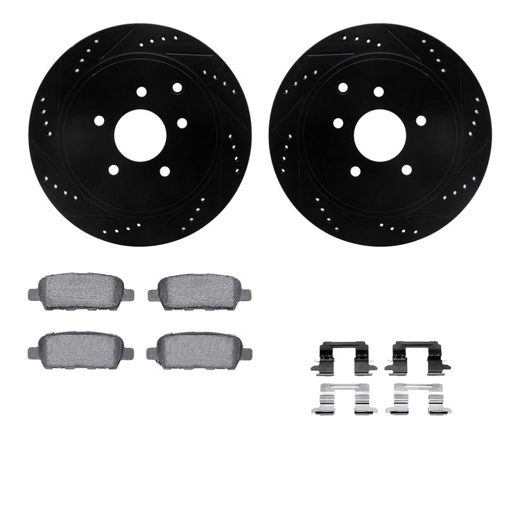 8312-67102 Drilled/Slotted Brake Rotors with 3000-Series Ceramic Brake Pads Kit & Hardware [Black], Fits Select Infiniti/Nissan,
