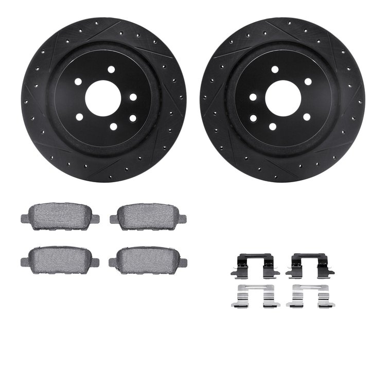 8312-68011 Drilled/Slotted Brake Rotors with 3000-Series Ceramic Brake Pads Kit & Hardware [Black], 2007-2015 Infiniti/Nissan, P