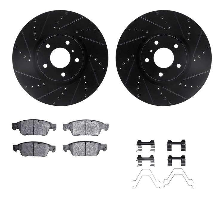 8312-68014 Drilled/Slotted Brake Rotors with 3000-Series Ceramic Brake Pads Kit & Hardware [Black], 2007-2015 Infiniti/Nissan, P