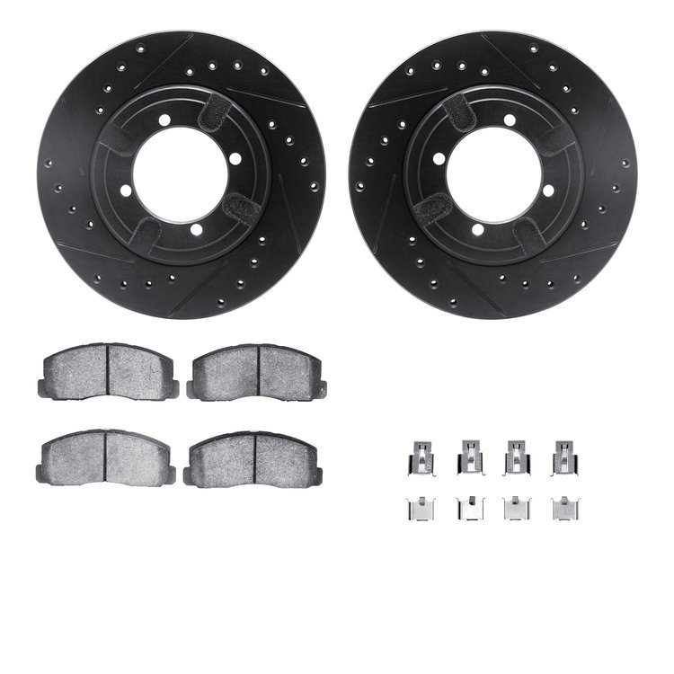 8312-72015 Drilled/Slotted Brake Rotors with 3000-Series Ceramic Brake Pads Kit & Hardware [Black], 1984-1984 Mitsubishi, Positi