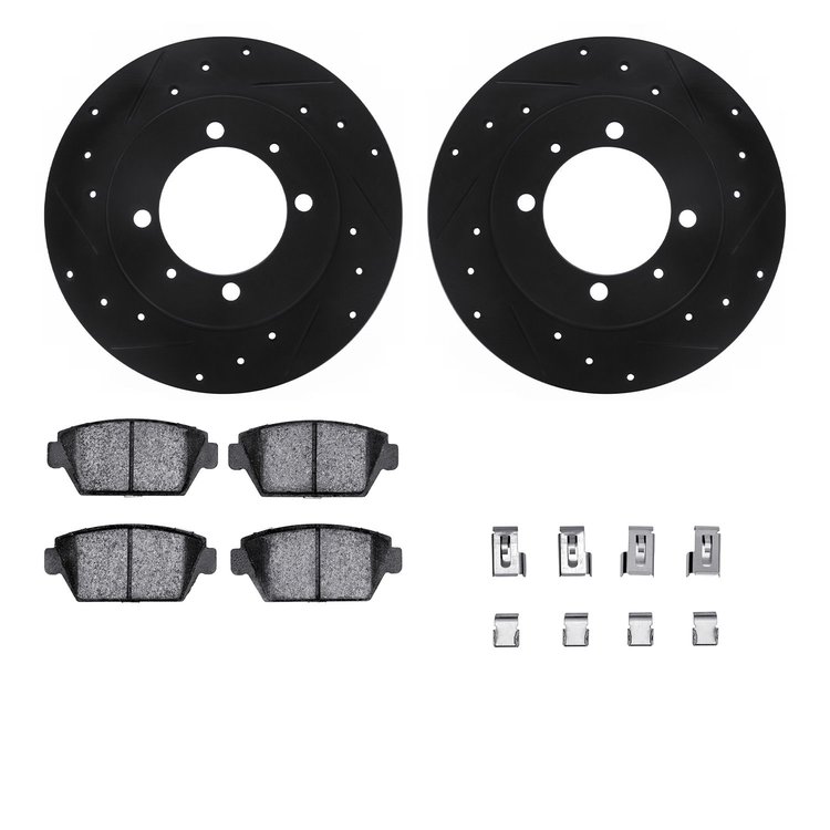 8312-72017 Drilled/Slotted Brake Rotors with 3000-Series Ceramic Brake Pads Kit & Hardware [Black], 1988-1993 Multiple Makes/Mod