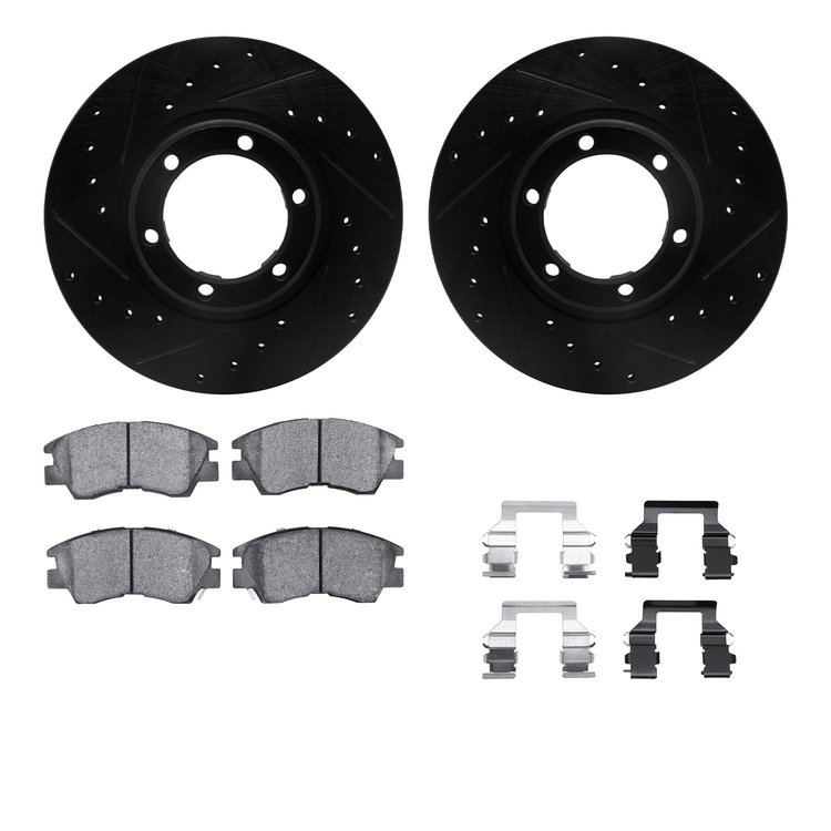 8312-72025 Drilled/Slotted Brake Rotors with 3000-Series Ceramic Brake Pads Kit & Hardware [Black], 1987-1989 Multiple Makes/Mod