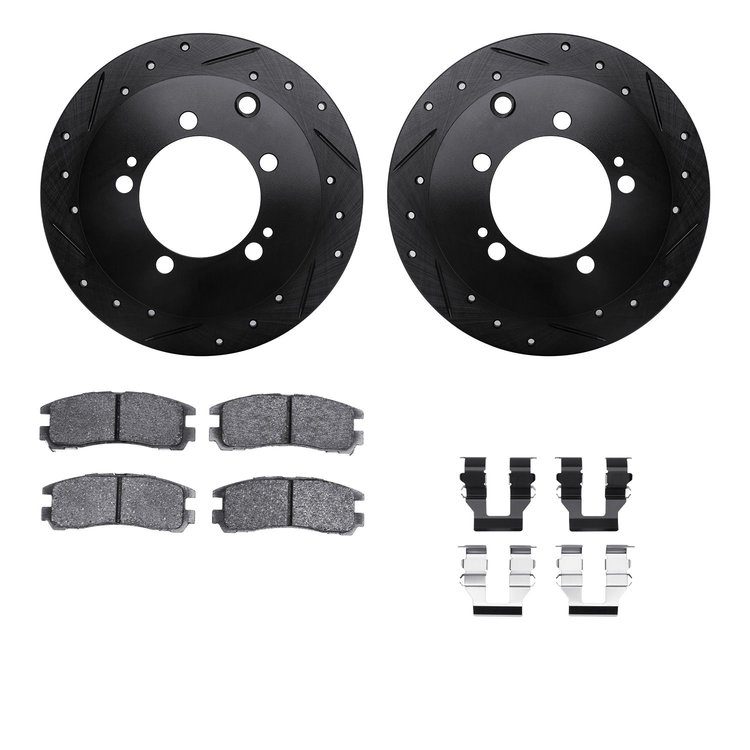8312-72028 Drilled/Slotted Brake Rotors with 3000-Series Ceramic Brake Pads Kit & Hardware [Black], 1994-2005 Multiple Makes/Mod