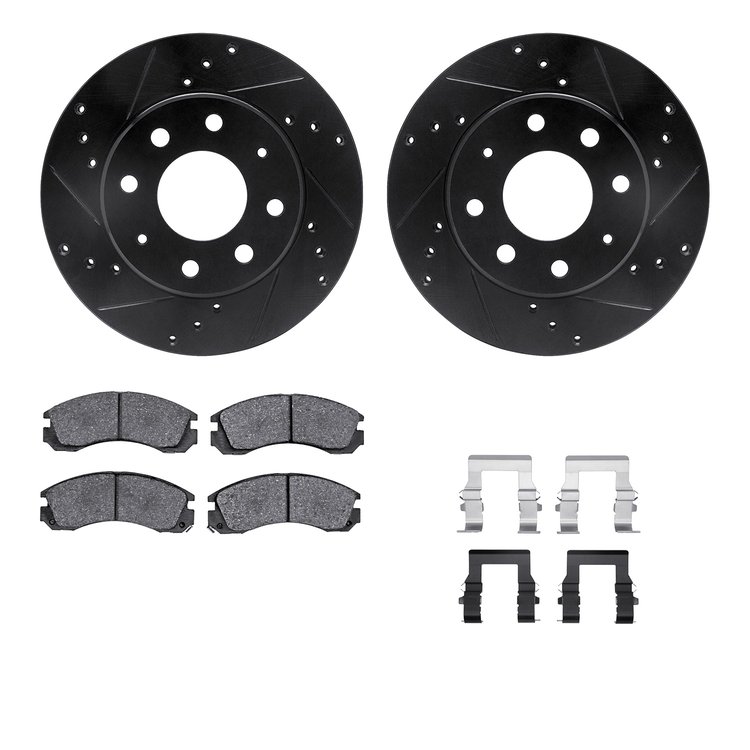 8312-72041 Drilled/Slotted Brake Rotors with 3000-Series Ceramic Brake Pads Kit & Hardware [Black], 1998-1998 Mitsubishi, Positi