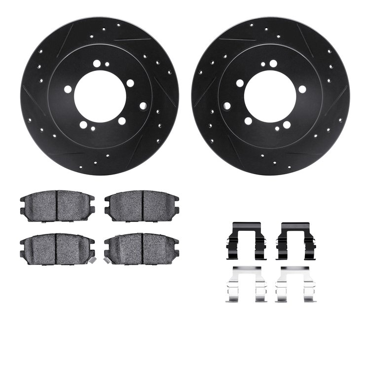 8312-72050 Drilled/Slotted Brake Rotors with 3000-Series Ceramic Brake Pads Kit & Hardware [Black], 1991-1993 Multiple Makes/Mod