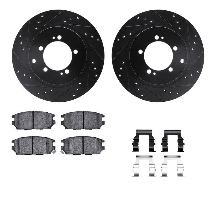 8312-72053 Drilled/Slotted Brake Rotors with 3000-Series Ceramic Brake Pads Kit & Hardware [Black], 1994-1994 Mopar, Position: R