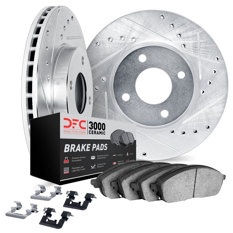 8312-72059 Drilled/Slotted Brake Rotors with 3000-Series Ceramic Brake Pads Kit & Hardware [Black], 1992-1992 Mitsubishi, Positi