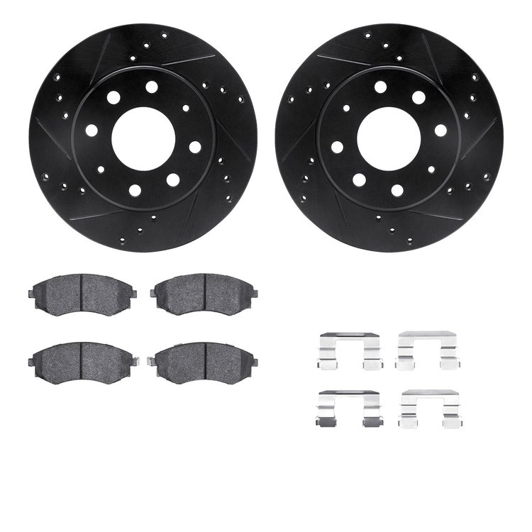 8312-72066 Drilled/Slotted Brake Rotors with 3000-Series Ceramic Brake Pads Kit & Hardware [Black], 2005-2006 Kia/Hyundai/Genesi