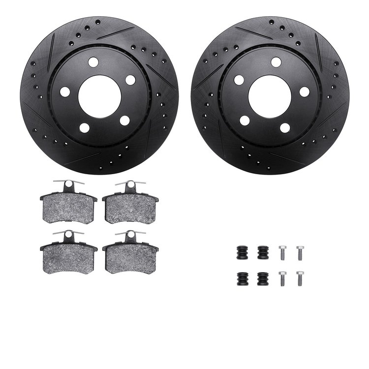 8312-73002 Drilled/Slotted Brake Rotors with 3000-Series Ceramic Brake Pads Kit & Hardware [Black], 1986-1991 Audi/Volkswagen, P