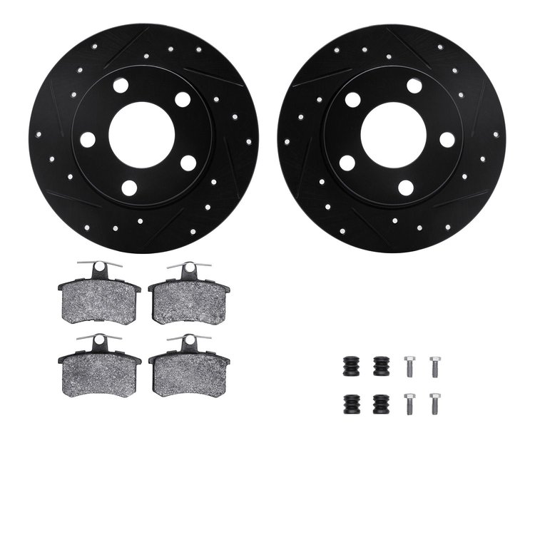 8312-73006 Drilled/Slotted Brake Rotors with 3000-Series Ceramic Brake Pads Kit & Hardware [Black], 1986-2000 Audi/Volkswagen, P