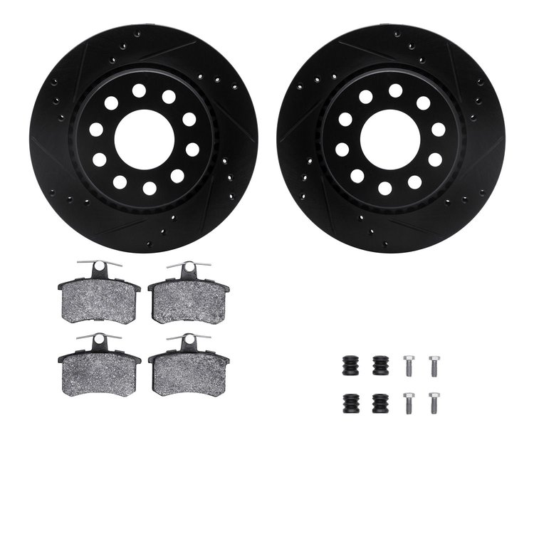 8312-73008 Drilled/Slotted Brake Rotors with 3000-Series Ceramic Brake Pads Kit & Hardware [Black], 1990-1997 Audi/Volkswagen, P