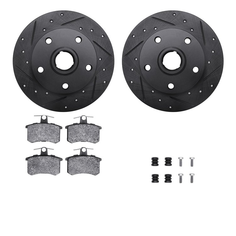 8312-73010 Drilled/Slotted Brake Rotors with 3000-Series Ceramic Brake Pads Kit & Hardware [Black], 1996-1997 Audi/Volkswagen, P