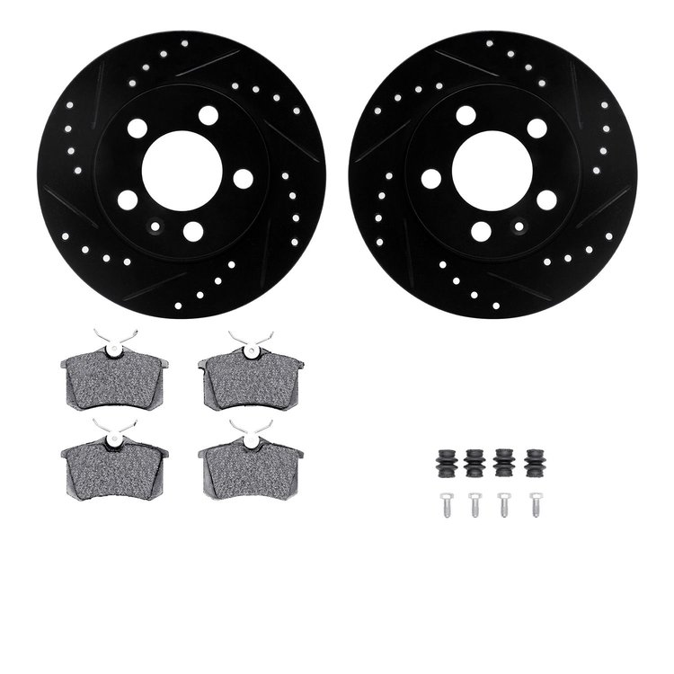 8312-73021 Drilled/Slotted Brake Rotors with 3000-Series Ceramic Brake Pads Kit & Hardware [Black], 2001-2006 Audi/Volkswagen, P