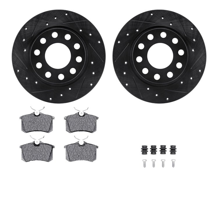 8312-73023 Drilled/Slotted Brake Rotors with 3000-Series Ceramic Brake Pads Kit & Hardware [Black], 2000-2008 Audi/Volkswagen, P