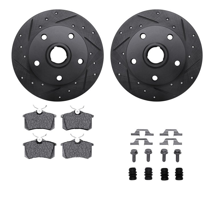 8312-73024 Drilled/Slotted Brake Rotors with 3000-Series Ceramic Brake Pads Kit & Hardware [Black], 2000-2008 Audi/Volkswagen, P