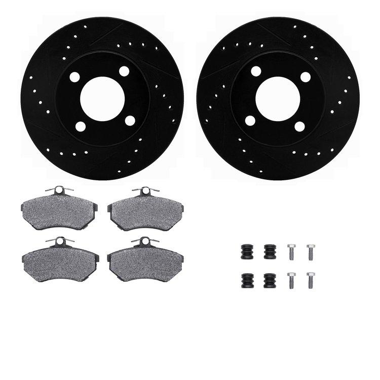 8312-73044 Drilled/Slotted Brake Rotors with 3000-Series Ceramic Brake Pads Kit & Hardware [Black], 1990-1991 Audi/Volkswagen, P