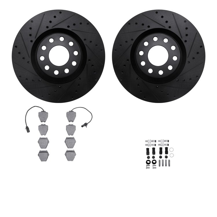 8312-73045 Drilled/Slotted Brake Rotors with 3000-Series Ceramic Brake Pads Kit & Hardware [Black], 1999-2004 Audi/Volkswagen, P