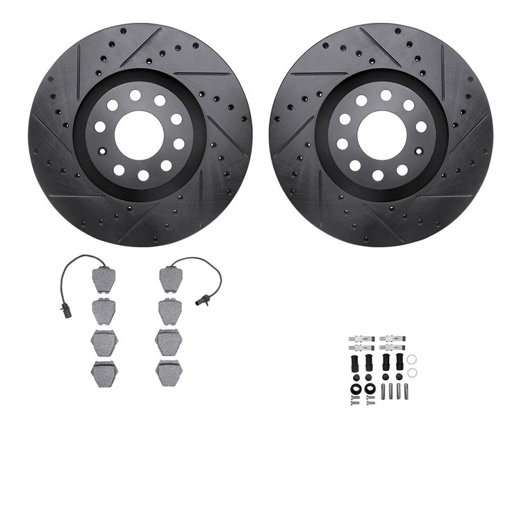 8312-73046 Drilled/Slotted Brake Rotors with 3000-Series Ceramic Brake Pads Kit & Hardware [Black], 1999-2005 Audi/Volkswagen, P