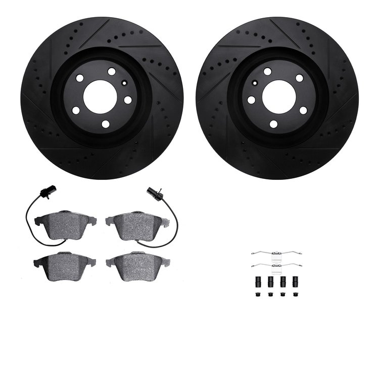 8312-73052 Drilled/Slotted Brake Rotors with 3000-Series Ceramic Brake Pads Kit & Hardware [Black], 2005-2011 Audi/Volkswagen, P