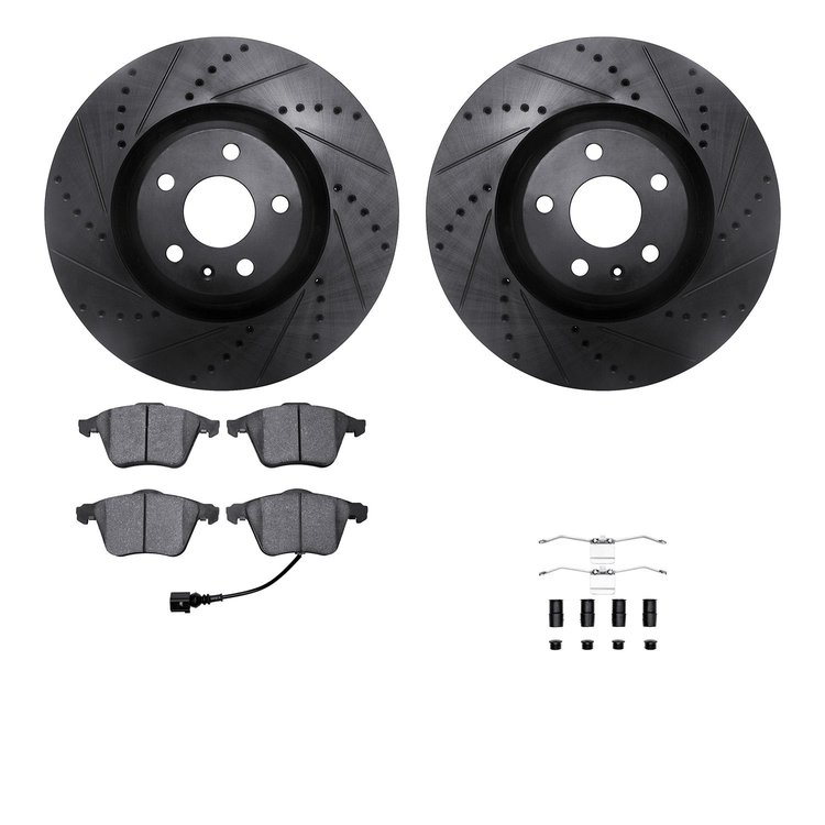 8312-73060 Drilled/Slotted Brake Rotors with 3000-Series Ceramic Brake Pads Kit & Hardware [Black], 2008-2011 Audi/Volkswagen, P