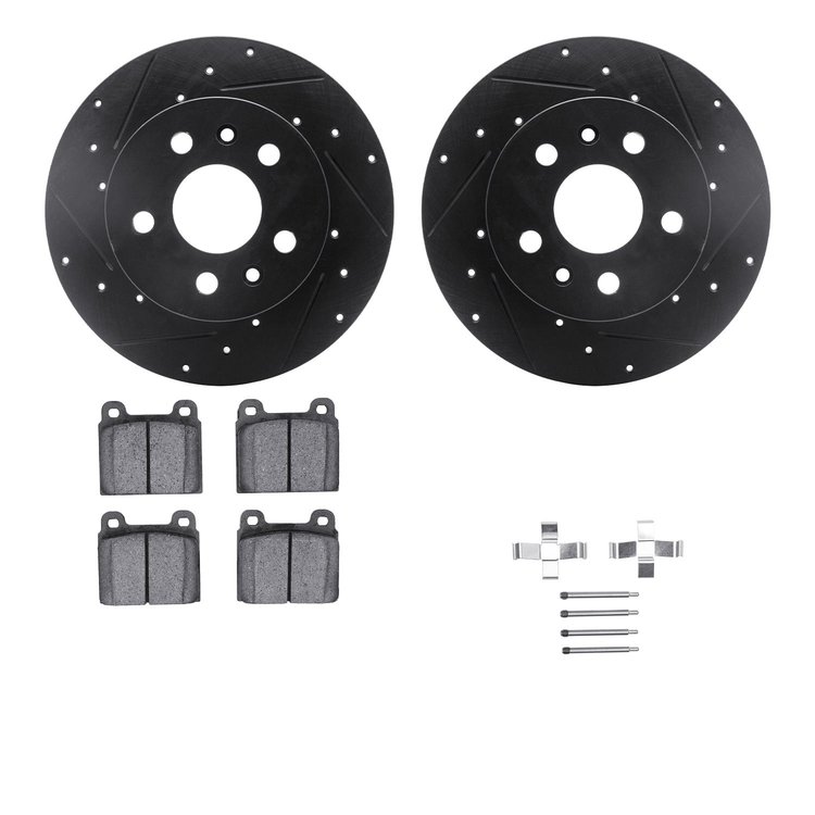 8312-74005 Drilled/Slotted Brake Rotors with 3000-Series Ceramic Brake Pads Kit & Hardware [Black], 1972-1978 Audi/Volkswagen, P