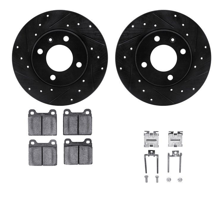 8312-74013 Drilled/Slotted Brake Rotors with 3000-Series Ceramic Brake Pads Kit & Hardware [Black], 1973-1980 Audi/Volkswagen, P
