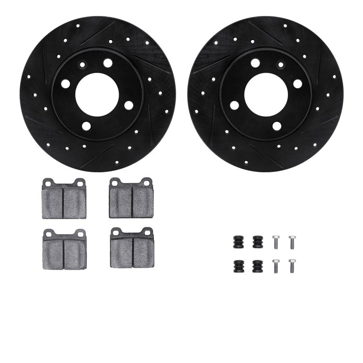 8312-74015 Drilled/Slotted Brake Rotors with 3000-Series Ceramic Brake Pads Kit & Hardware [Black], 1977-1977 Audi/Volkswagen, P