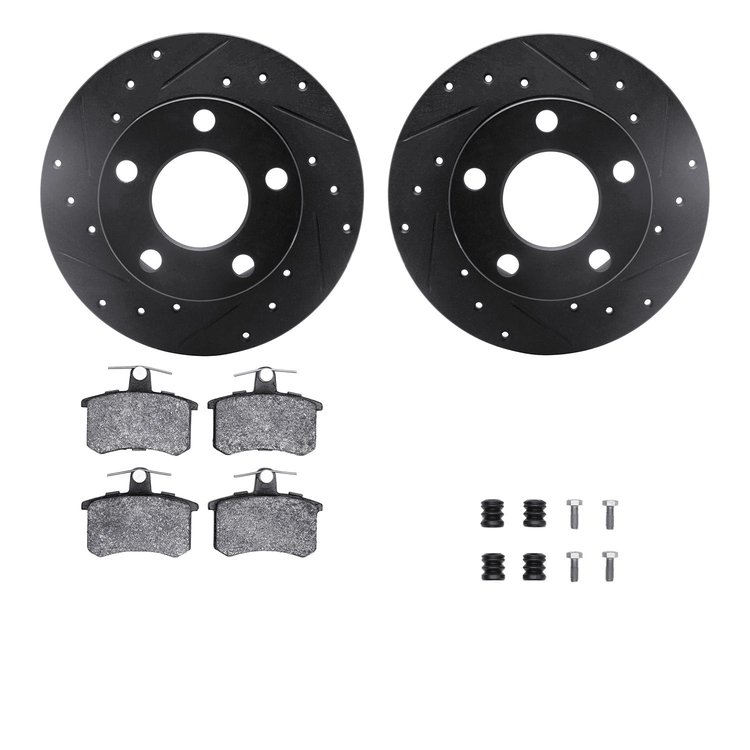 8312-74025 Drilled/Slotted Brake Rotors with 3000-Series Ceramic Brake Pads Kit & Hardware [Black], 1992-1998 Audi/Volkswagen, P