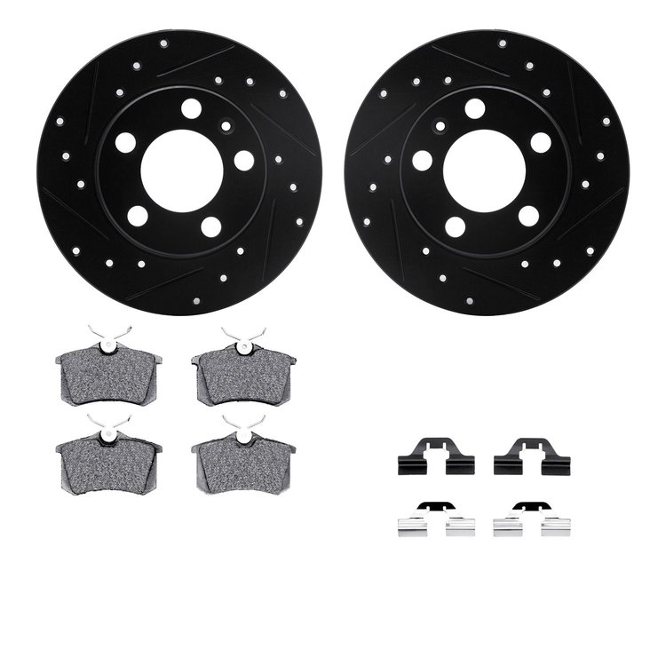 8312-74030 Drilled/Slotted Brake Rotors with 3000-Series Ceramic Brake Pads Kit & Hardware [Black], 1999-2015 Audi/Volkswagen, P