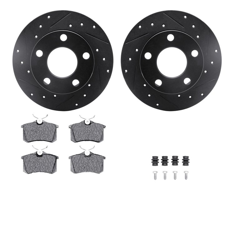 8312-74031 Drilled/Slotted Brake Rotors with 3000-Series Ceramic Brake Pads Kit & Hardware [Black], 1997-2002 Audi/Volkswagen, P