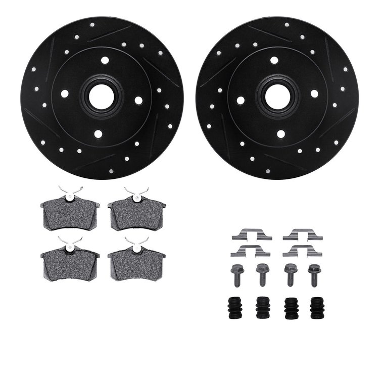 8312-74035 Drilled/Slotted Brake Rotors with 3000-Series Ceramic Brake Pads Kit & Hardware [Black], 1999-1999 Audi/Volkswagen, P