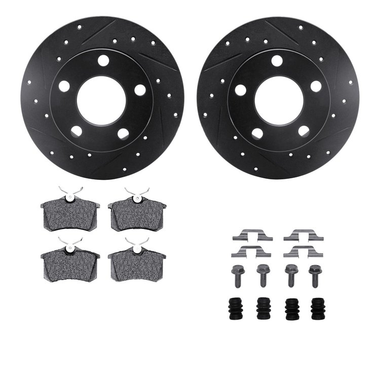 8312-74036 Drilled/Slotted Brake Rotors with 3000-Series Ceramic Brake Pads Kit & Hardware [Black], 2002-2004 Audi/Volkswagen, P
