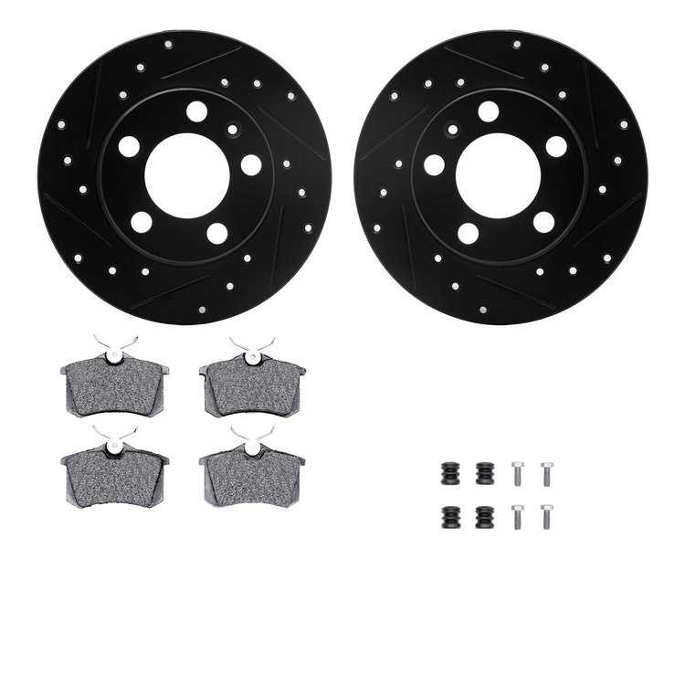 8312-74041 Drilled/Slotted Brake Rotors with 3000-Series Ceramic Brake Pads Kit & Hardware [Black], 1998-1998 Audi/Volkswagen, P