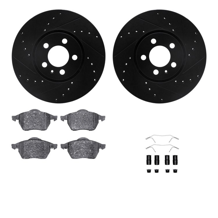 8312-74051 Drilled/Slotted Brake Rotors with 3000-Series Ceramic Brake Pads Kit & Hardware [Black], 1996-1998 Audi/Volkswagen, P