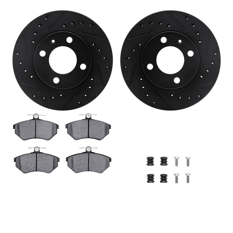 8312-74055 Drilled/Slotted Brake Rotors with 3000-Series Ceramic Brake Pads Kit & Hardware [Black], 1988-1988 Audi/Volkswagen, P