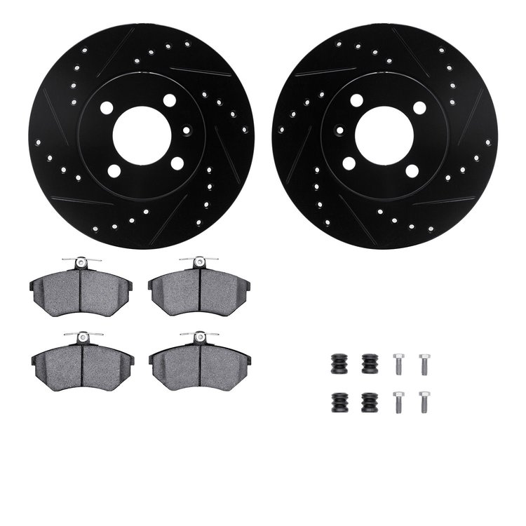 8312-74056 Drilled/Slotted Brake Rotors with 3000-Series Ceramic Brake Pads Kit & Hardware [Black], 1986-2002 Audi/Volkswagen, P