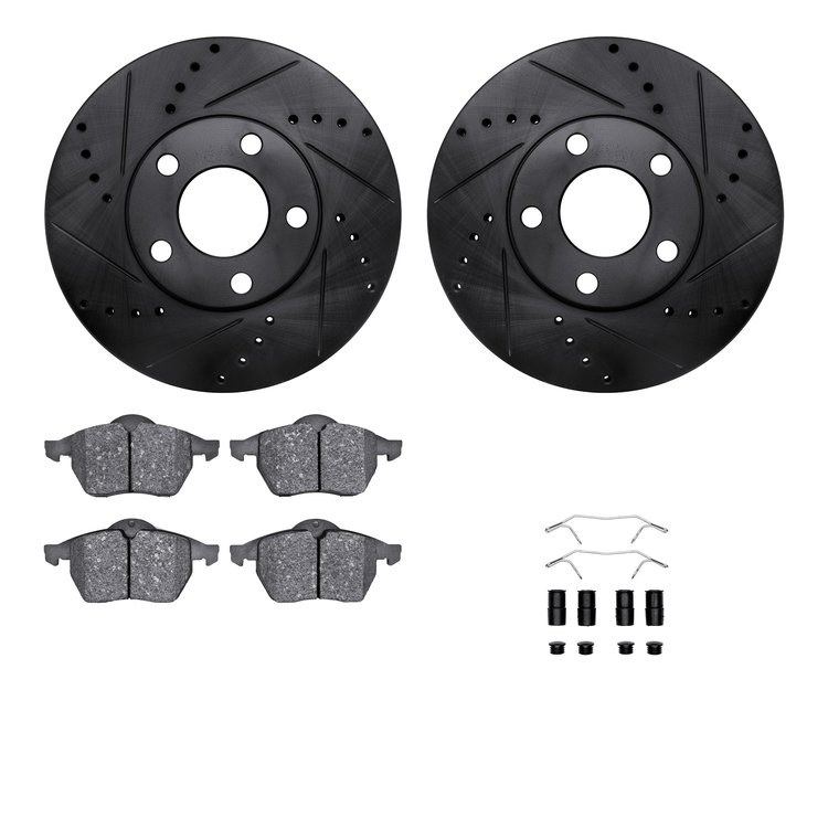 8312-74062 Drilled/Slotted Brake Rotors with 3000-Series Ceramic Brake Pads Kit & Hardware [Black], 1998-1998 Audi/Volkswagen, P