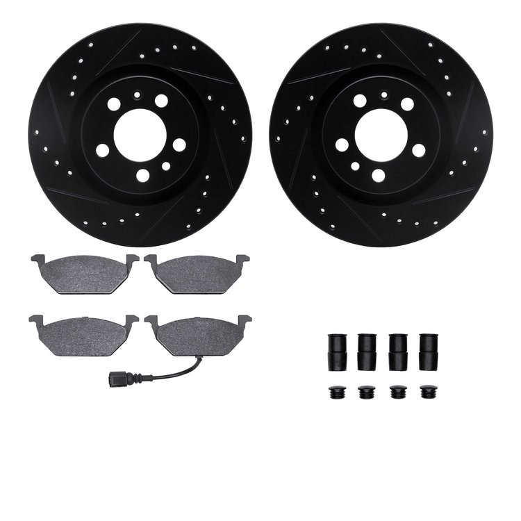 8312-74063 Drilled/Slotted Brake Rotors with 3000-Series Ceramic Brake Pads Kit & Hardware [Black], 1998-2015 Audi/Volkswagen, P