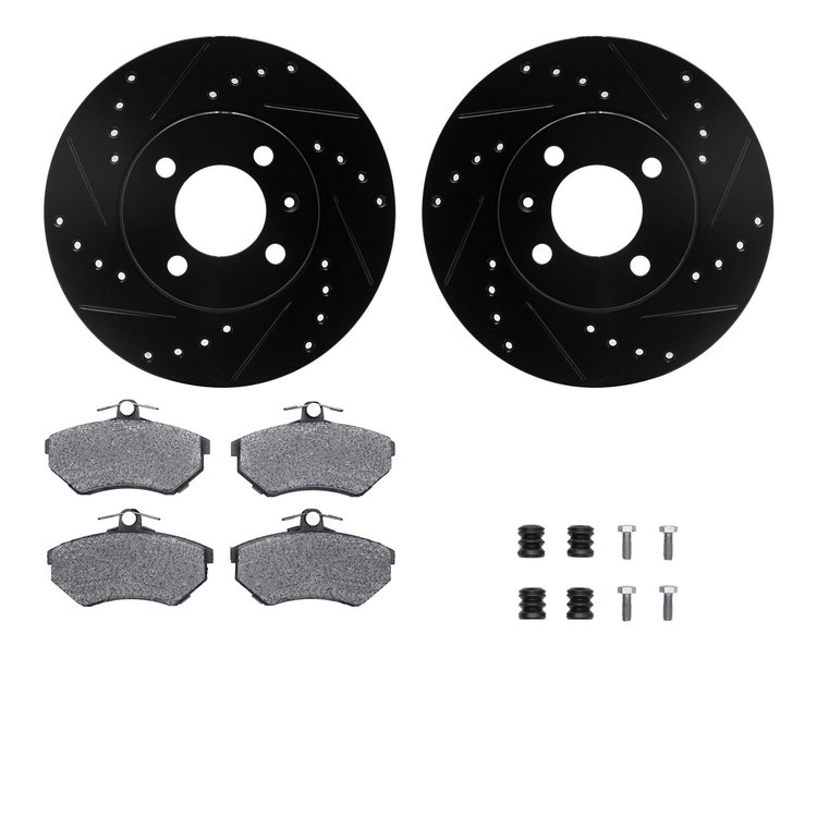 8312-74068 Drilled/Slotted Brake Rotors with 3000-Series Ceramic Brake Pads Kit & Hardware [Black], 1993-1993 Audi/Volkswagen, P