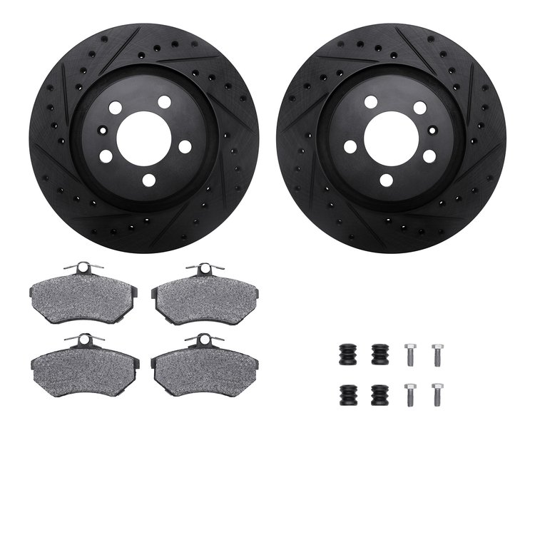 8312-74069 Drilled/Slotted Brake Rotors with 3000-Series Ceramic Brake Pads Kit & Hardware [Black], 1995-1995 Audi/Volkswagen, P