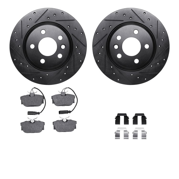 8312-74073 Drilled/Slotted Brake Rotors with 3000-Series Ceramic Brake Pads Kit & Hardware [Black], 2001-2003 Audi/Volkswagen, P